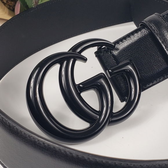 Gucci Black Leather Metal GG Logo Buckle AUTHENTIC 4 CM Unisex - Picture 7 of 12